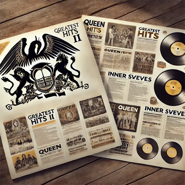 Fundas interiores con ilustraciones y letras del vinilo Queen Greatest Hits II