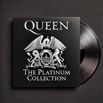 Diseño elegante inspirado en la portada del vinilo Queen The Platinum Collection