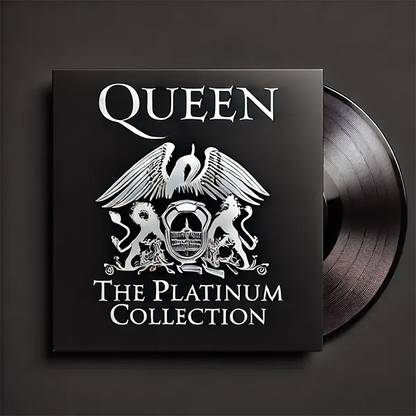 Diseño elegante inspirado en la portada del vinilo Queen The Platinum Collection