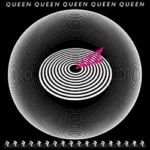 Portada original del disco Jazz de Queen en vinilo, con fondo blanco y tipografía negra